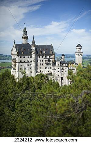 Stock Image - Neuschwanstein Castle near Fussen; Bavaria, Germany. Fotosearch