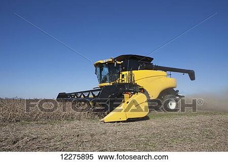 Stock Photography - New Holland CR9060 Combine harvesting soybeans; Dyersville, Tennessee, United States of America. Fotosearch