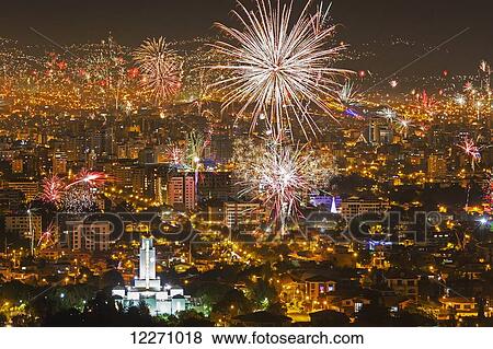 Stock Photo - New Years Eve fireworks display; Cochabamba, Bolivia. Fotosearch
