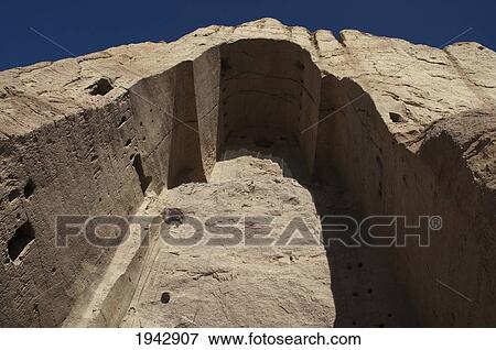 Stock Photo - Niche Of The Large Buddha (55 Meters - Destroyed By The Taliban In 2001) In Bamiyan, Bamian Province, Afghanistan. Fotosearch