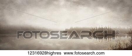 Stock Photograph - Northern autumn landscape in fog and ice; Thunder Bay, Ontario, Canada. Fotosearch