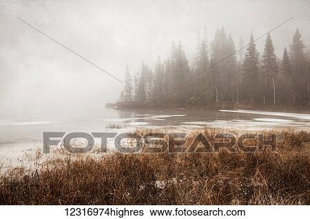 Northern autumn landscape in fog and ice; Thunder Bay, Ontario, Canada View Large Photo Image Stock Photograph - Northern autumn landscape in fog and ice; Thunder Bay, Ontario, Canada. Fotosearch