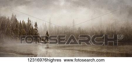 Stock Photograph - Northern autumn landscape in fog and ice; Thunder Bay, Ontario, Canada. Fotosearch
