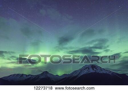 Northern Lights above the Chugach Mountains South of Girdwood, Southcentral Alaska, USA. View Large Photo Image Stock Photo - Northern Lights above the Chugach Mountains South of Girdwood, Southcentral Alaska, USA.. Fotosearch