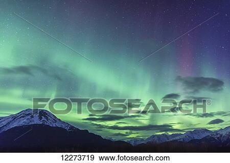 Northern Lights above the Chugach Mountains South of Girdwood, Southcentral Alaska, USA. View Large Photo Image Stock Photo - Northern Lights above the Chugach Mountains South of Girdwood, Southcentral Alaska, USA.. Fotosearch