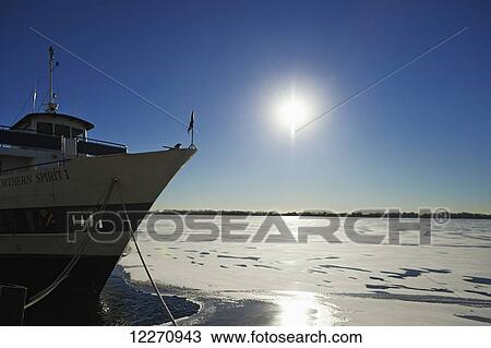 Northern Spirit tour boat moored at Harbourfront in winter; Toronto, Ontario, Canada View Large Photo Image Stock Image - Northern Spirit tour boat moored at Harbourfront in winter; Toronto, Ontario, Canada. Fotosearch