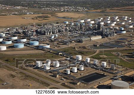 Stock Photograph - Oil refinery from the air; Edmonton, Alberta, Canada. Fotosearch
