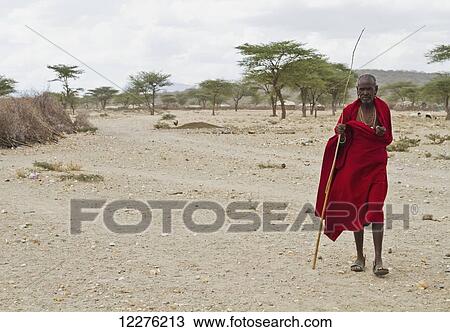 Stock Image - Old Samburu man, Samburu County; Kenya. Fotosearch