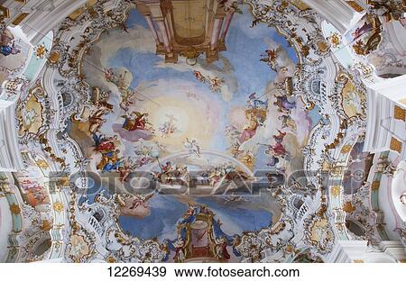 Ornate colourful painted ceiling of a Pilgrimage Church; Wies, Bayern, Germany View Large Photo Image Stock Photo - Ornate colourful painted ceiling of a Pilgrimage Church; Wies, Bayern, Germany. Fotosearch