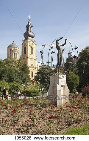 Stock Photograph - Orthodox Cathedral & Liberation Monument on Trg Oslobodenja (Liberation Square), Sarajevo, Bosnia and Herzegovina. Fotosearch