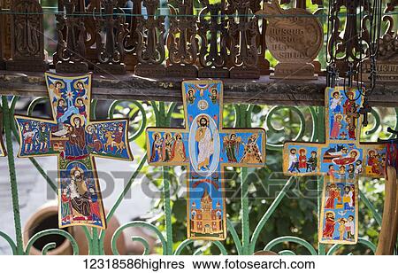 Crosses For Sale >> Painted Crosses For Sale By The Sanahin Monastery Lori Province Armenia Stock Photograph Crosses For Sale >> Painted Crosses For Sale By The Sanahin Monastery Lori Province Armenia Stock Photograph