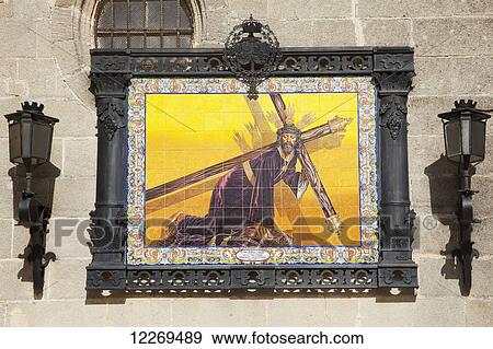 Stock Photo - Painting of Jesus Christ carrying his cross; Jerez de la Frontera, Andalusia, Spain. Fotosearch