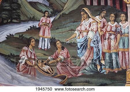 Stock Image - Paintings By Zahari Zograf On The Outer Walls Of The Rila Monastery, Blagoevgrad, Bulgaria. Fotosearch
