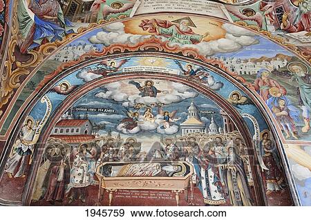 Stock Photo - Paintings By Zahari Zograf On The Outer Walls Of The Rila Monastery, Blagoevgrad, Bulgaria. Fotosearch