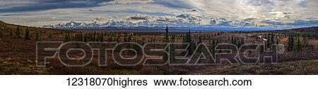 Panorama of Denali from the McKinley Bar Trail, Denali National Park and Preserve, interior Alaska; Alaska, United States of America View Large Photo Image Stock Photograph - Panorama of Denali from the McKinley Bar Trail, Denali National Park and Preserve, interior Alaska; Alaska, United States of America. Fotosearch
