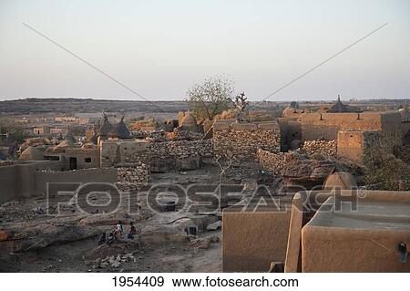Stock Photo - Panorama Of Dogon Village, Sangha, Mali. Fotosearch