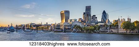 Stock Photograph - Panorama of the skyline of the city of London and the Tower of London; London, England. Fotosearch