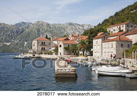 Stock Photo - Panorama Of The Town Of Perast Along Kotor Bay, Monte. Fotosearch