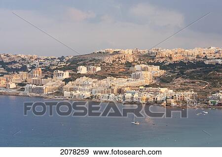 Stock Photo - Panoramic View Of Mellieha, Malta. Fotosearch