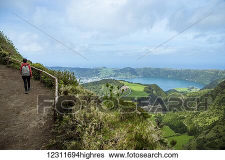 Panoramic view of Sete Cidades; Ponta Delgada, Sao Miguel, Azores, Portugal View Large Photo Image Stock Photograph - Panoramic view of Sete Cidades; Ponta Delgada, Sao Miguel, Azores, Portugal. Fotosearch