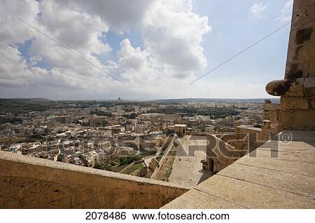 Stock Photograph - Panoramic View Of Victoria From The Citadel, Victoria (Rabat), Gozo Island, Malta. Fotosearch