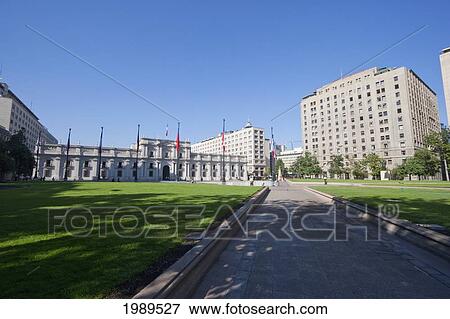 Stock Photo - Plaza De La Constitucion & Palacio De La Moneda Presidential Palace, Santiago, Region Metropolitana, Chile. Fotosearch