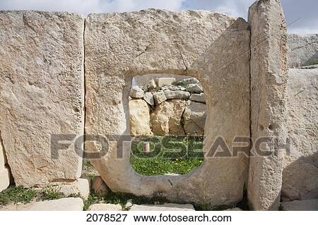 Stock Photo - Porthole Doorway, Hagar Qim Megalithic Temple Complex, Malta. Fotosearch