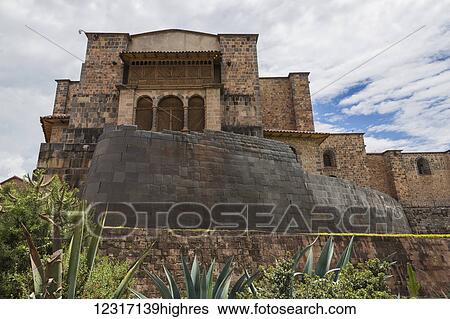 Stock Photograph - Qoricancha Temple (Temple of the Sun) and Church of Santa Domingo; Cusco, Peru. Fotosearch