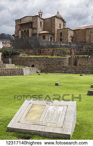 Stock Photograph - Qoricancha Temple (Temple of the Sun) and Church of Santa Domingo; Cusco, Peru. Fotosearch