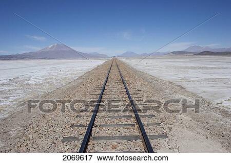 Stock Photo - Railway Line Crossing The Salar De Chiguana, Potosi Department, Bolivia. Fotosearch
