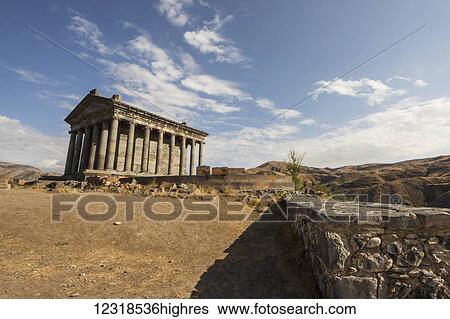 Stock Photograph - Remains of a seventh century church and Temple of Garni, Azat Valley; Garni, Kotayk Province, Armenia. Fotosearch