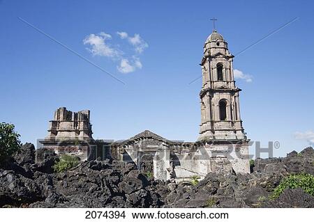 Picture - Remains Of The San Juan Parangaricutiro Church Destroyed By The Paricut. Fotosearch