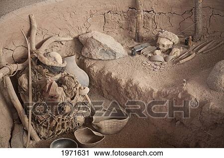Stock Image - Reproduction Of A Farmer's Burial Site On Display At The R. P. Gustavo Le Paige Archaeological Museum, San Pedro De Atacama, Antofagasta Region, Chile. Fotosearch