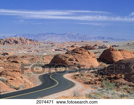 Stock Image - Road, Nevada Desert, Valley Of Fire Sp, Nv. Fotosearch