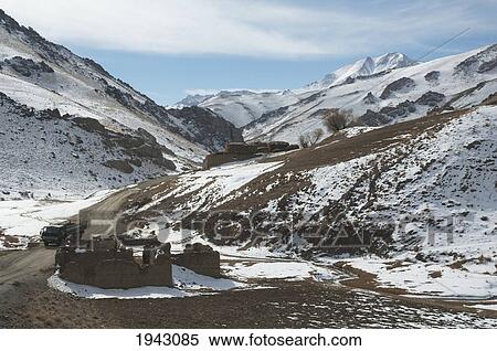 Stock Photography - Road Through The Hajigak Pass With The Koh-I-Baba Range As A Backdrop, Vardak Province, Afghanistan. Fotosearch
