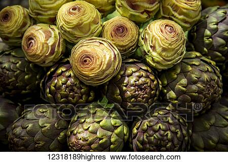 Stock Photograph - Roman artichokes for sale at Testaccio Food Market; Rome, Italy. Fotosearch