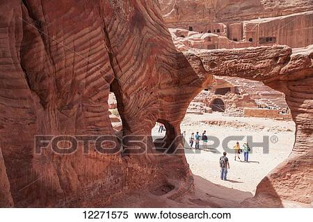 Stock Photography - Roman theatre seen from tomb; Petra, Jordan. Fotosearch