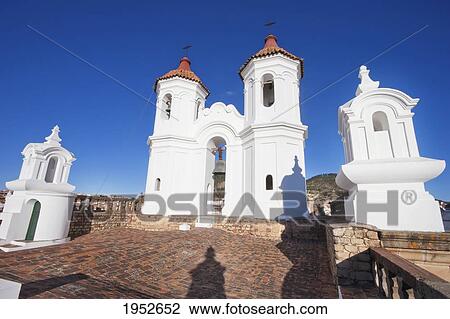 Stock Image - Roof And Bell Tower Of The San Felipe Neri Church, Sucre, Chuquisaca Department, Bolivia. Fotosearch