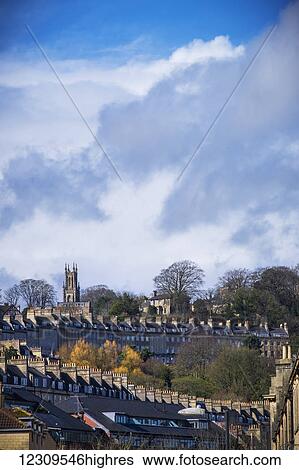 Row housing and a church tower; Bath, Somerset, England View Large Photo Image Stock Photograph - Row housing and a church tower; Bath, Somerset, England. Fotosearch