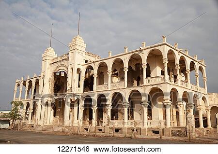 Stock Photograph - Ruined Banco d'Italia; Batsi Island, Massawa, Eritrea. Fotosearch