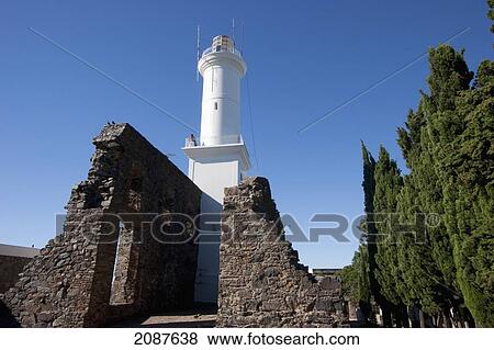 Stock Photo - Ruins Of The Convent Of San Francisco And Lighthouse, Colonia, Uruguay. Fotosearch