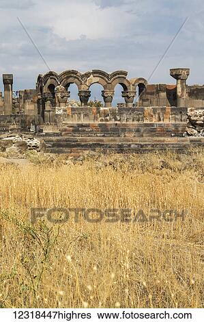 Stock Photograph - Ruins of Zvartnots Cathedral; Vagharshapat, Armavir Province, Armenia. Fotosearch