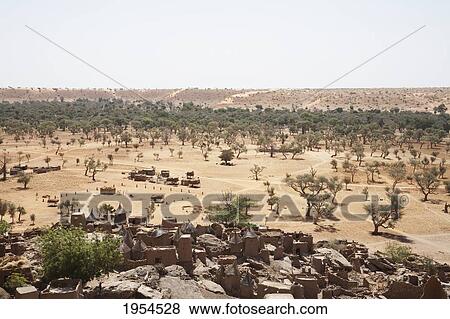 Stock Photo - Sahel landscape as seen from the Bandiagara Escarpment in Irelli, Mali. Fotosearch