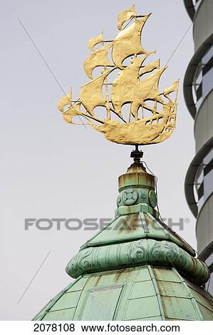 Sailing-Ship-Shaped Weathervane Atop The Hotel New York, Rotterdam, Netherlands View Large Photo Image Stock Photo - Sailing-Ship-Shaped Weathervane Atop The Hotel New York, Rotterdam, Netherlands. Fotosearch