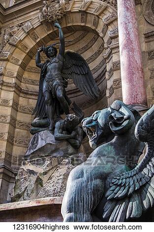Saint-Michel Fountain; Paris, France View Large Photo Image Stock Photograph - Saint-Michel Fountain; Paris, France. Fotosearch