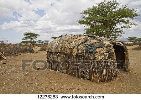 Stock Image - Samburu hut; Samburu County, Kenya. Fotosearch