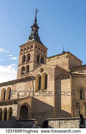Stock Photograph - San Martin Church, Romanic style construction; Segovia, Castilla Leon, Spain. Fotosearch