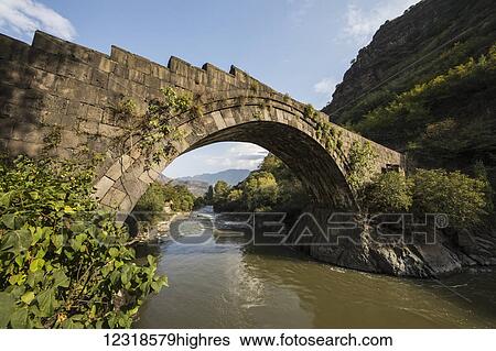 Stock Photograph - Sanahin Bridge, built in 1195 over the Debed River; Alaverdi, Lori Province, Armenia. Fotosearch