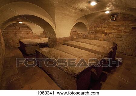 Stock Image - Sarcophaguses Of The Franconian Kings In The Crypt Of The St Peter's Cathedral, Worms, Germany. Fotosearch