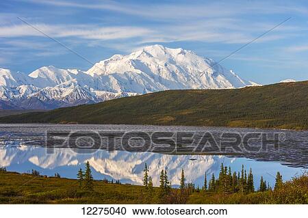 Scenic autumn view of Mt. McKinley and Wonder Lake partially covered with ice, Denali National Park, Interior Alaska View Large Photo Image Stock Image - Scenic autumn view of Mt. McKinley and Wonder Lake partially covered with ice, Denali National Park, Interior Alaska. Fotosearch